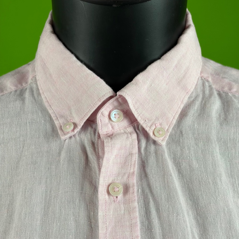 Porter & Ash Mens L 100% Linen Shirt Pink Short Sleeve Button Up Beach Vacation - Picture 3 of 16